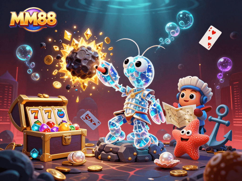 Experience the thrill of MM88 with a captivating underwater scene of epic gaming, vibrant colors, and detailed characters.