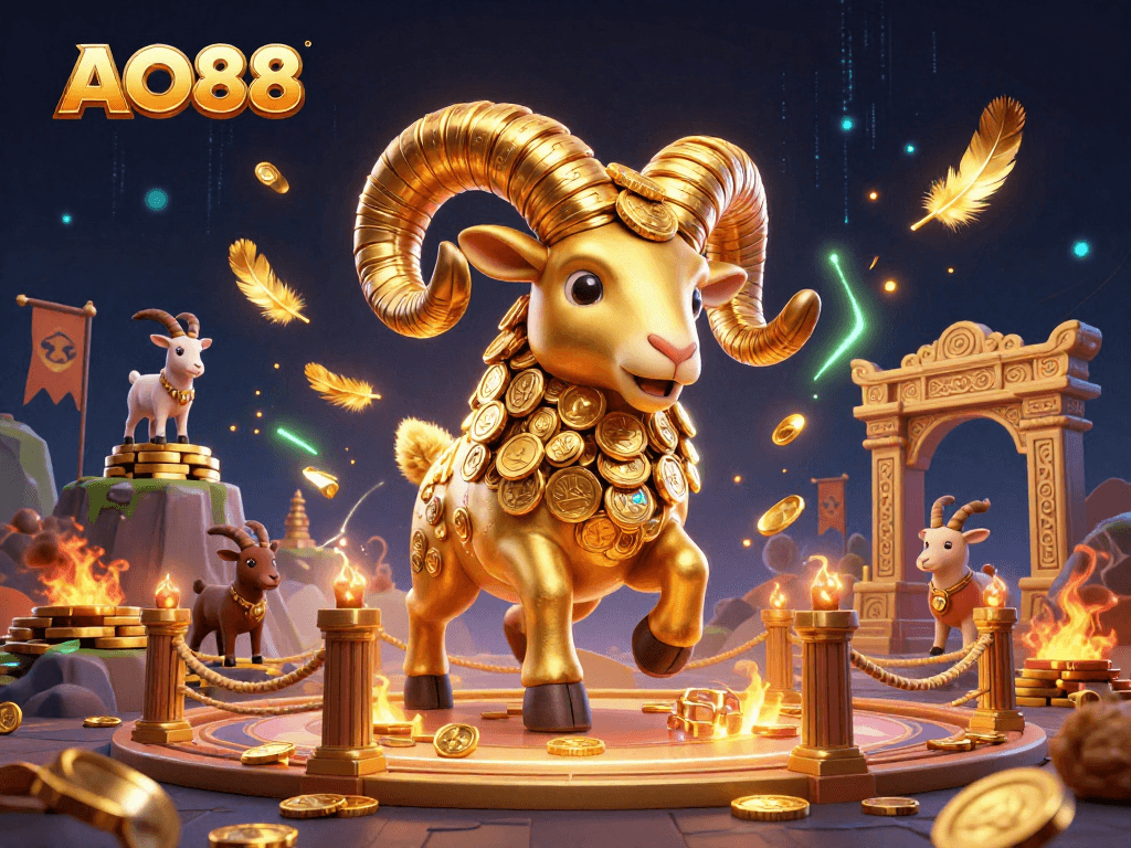 Experience thrilling moments at AO88, where a golden ram symbolizes luck and excitement in online gambling.