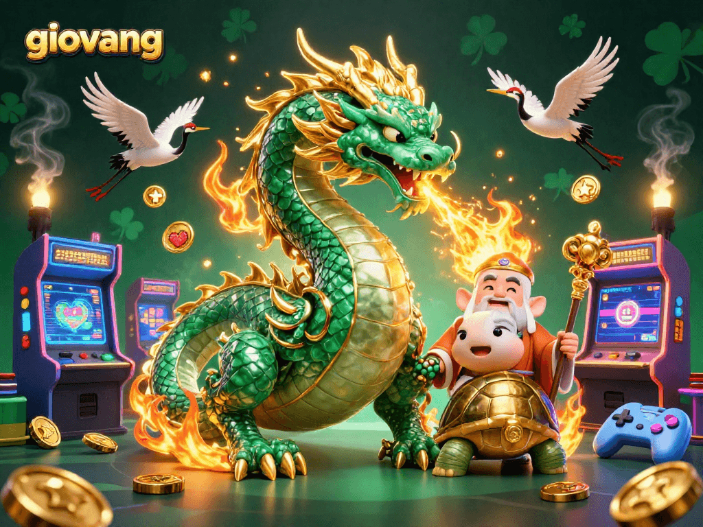 Experience thrilling gameplay with giovang's dynamic dragon and sage in a vibrant casino scene.