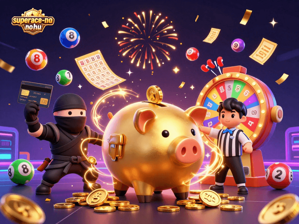 Experience excitement with superace-nohu as a golden piggy bank sumo wrestler shakes loose coins.