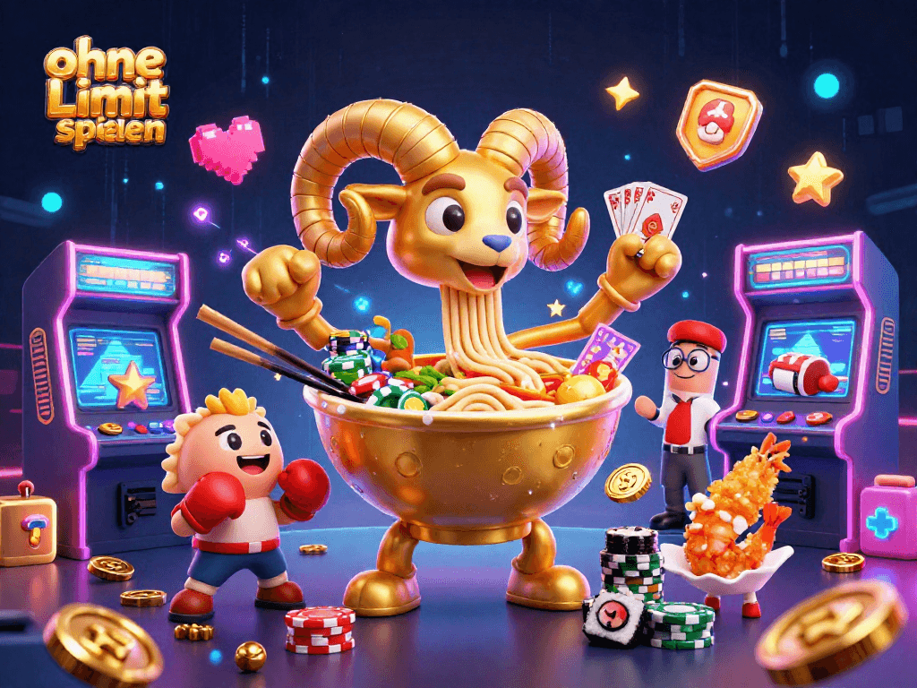 Engage in ohne Limit spielen with a vibrant 3D casino scene showcasing characters and gaming elements.