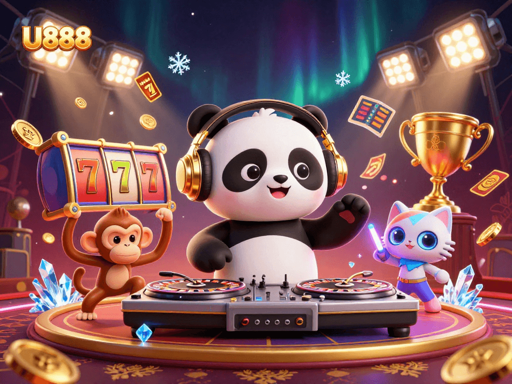Experience thrilling gaming with U888's engaging slot reels and vibrant characters in action.