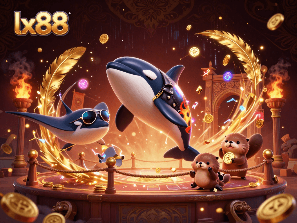 Experience thrilling gaming action with lx88 in a dynamic, vibrant 3D illustration featuring unique characters.