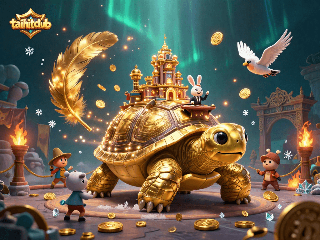 Experience the thrill of taihitclub with a vibrant 3D casino scene featuring gold coins and lively dealers.