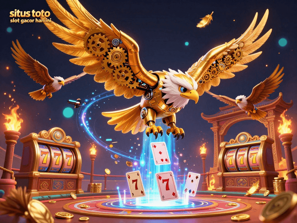 This vibrant illustration showcases the situs toto slot gacor hari ini with colorful slot reels and interactive gameplay features, captivating players.