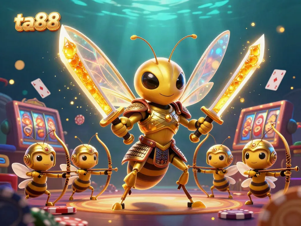 Engage in the excitement of ta88 with a dynamic 3D casino scene featuring gambling elements and vibrant characters.
