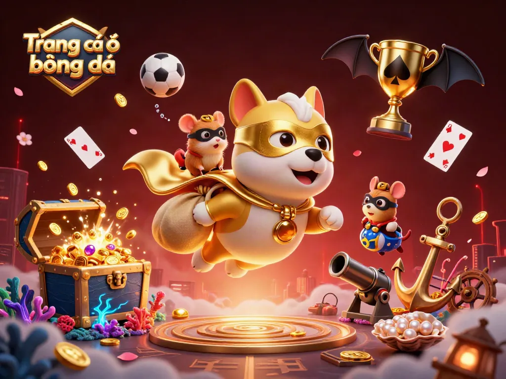 Experience Trang cá độ bóng đá with a superhero dog and hamster, surrounded by vibrant sports elements.