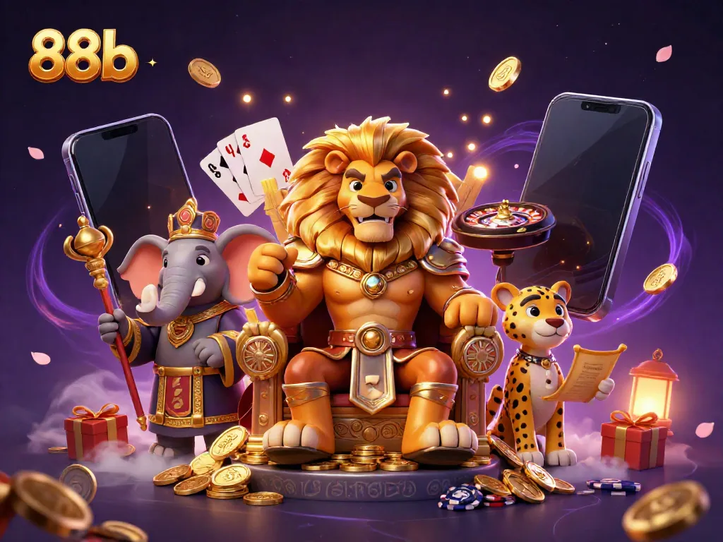 Experience the excitement of casino gaming with 88b featuring a lion king, elephant advisor, and cheetah messenger.