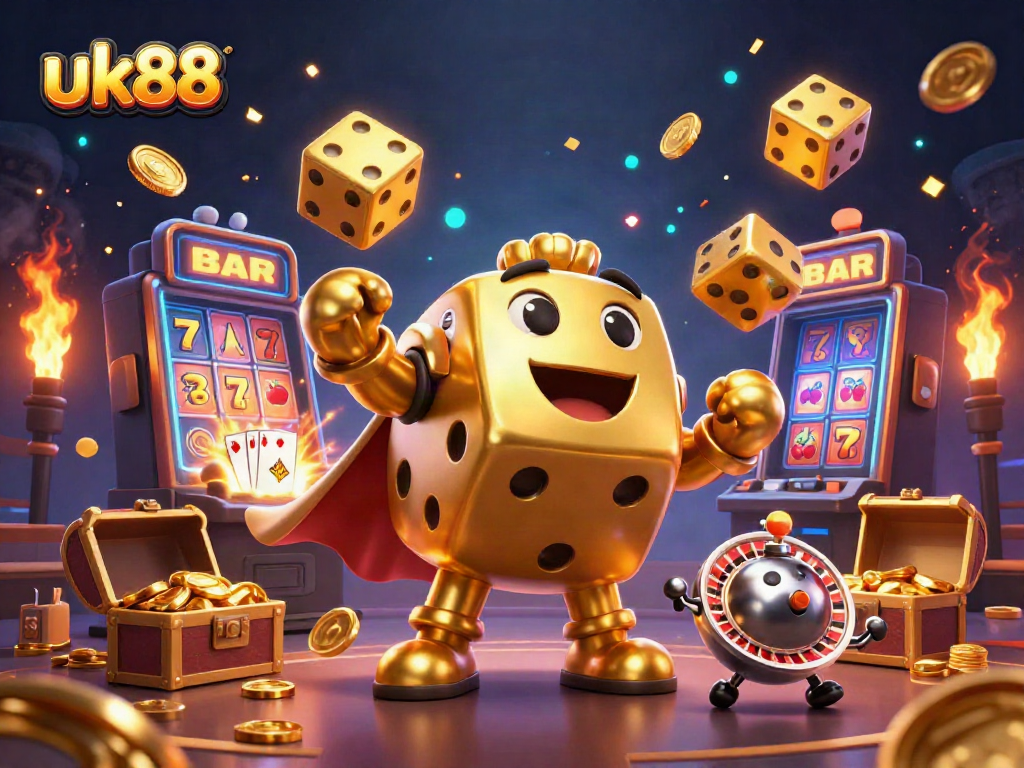 Engage with uk88's dynamic casino action featuring golden dice golem and jackpot explosions.