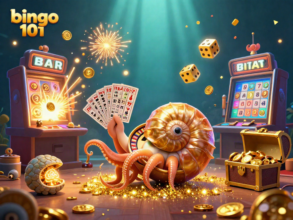 Bingo 101 immersive gaming scene with a nautilus roulette wheel and dazzling elements.