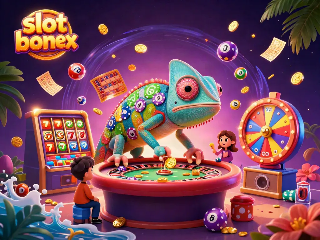 Experience thrilling slot bonus action with a vibrant chameleon casino scene filled with colorful gaming elements.