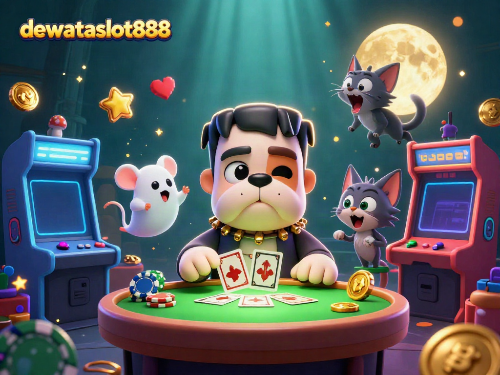 Menangkap momen seru bermain capsa susun di dewataslot888 dengan karakter unik dan elemen kasino