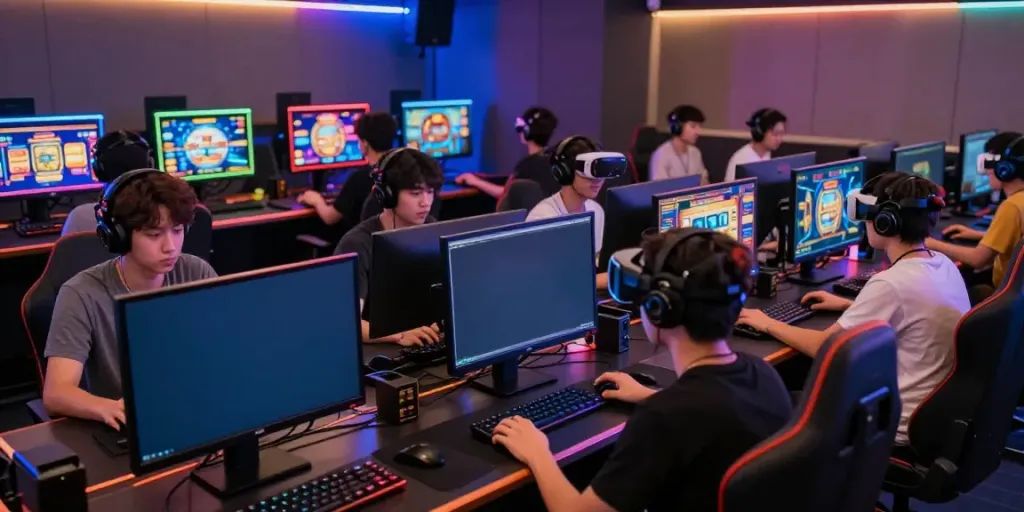 Engaged players enjoying bro138 slot games in a vibrant gaming environment.