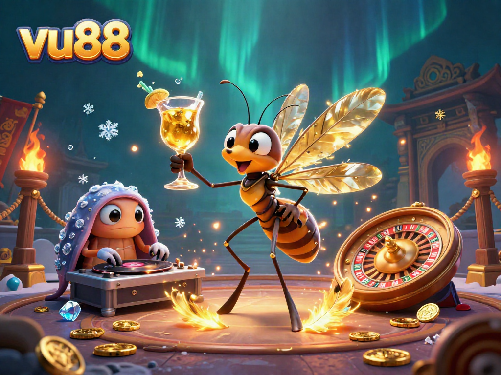 Experience the vibrant casino world of vu88 through animated characters and lively gaming elements.