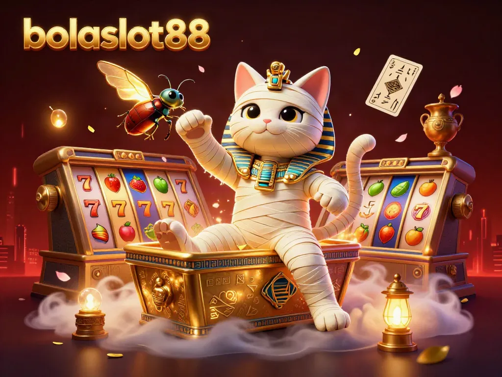 Experience thrilling gameplay with bolaslot88 in a vibrant pyramid casino setting featuring animated mummies and slot reels.