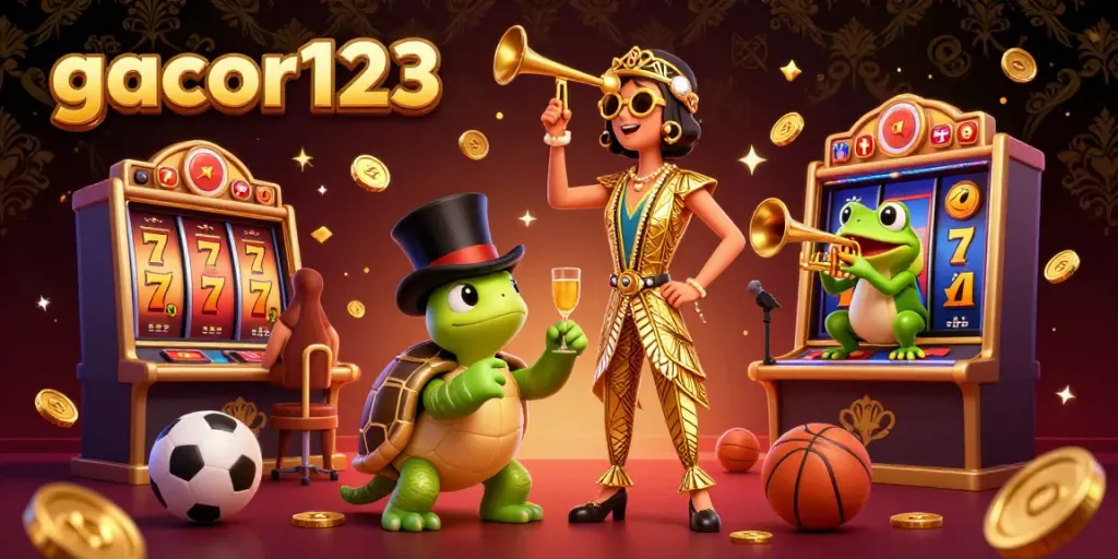 Engage with gacor123 at a vibrant casino filled with exciting slots and lively characters.