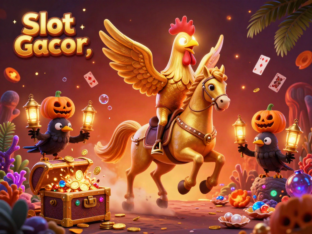 Win big on Slot Gacor with a thrilling midnight casino scene featuring a golden rooster and magical treasures.
