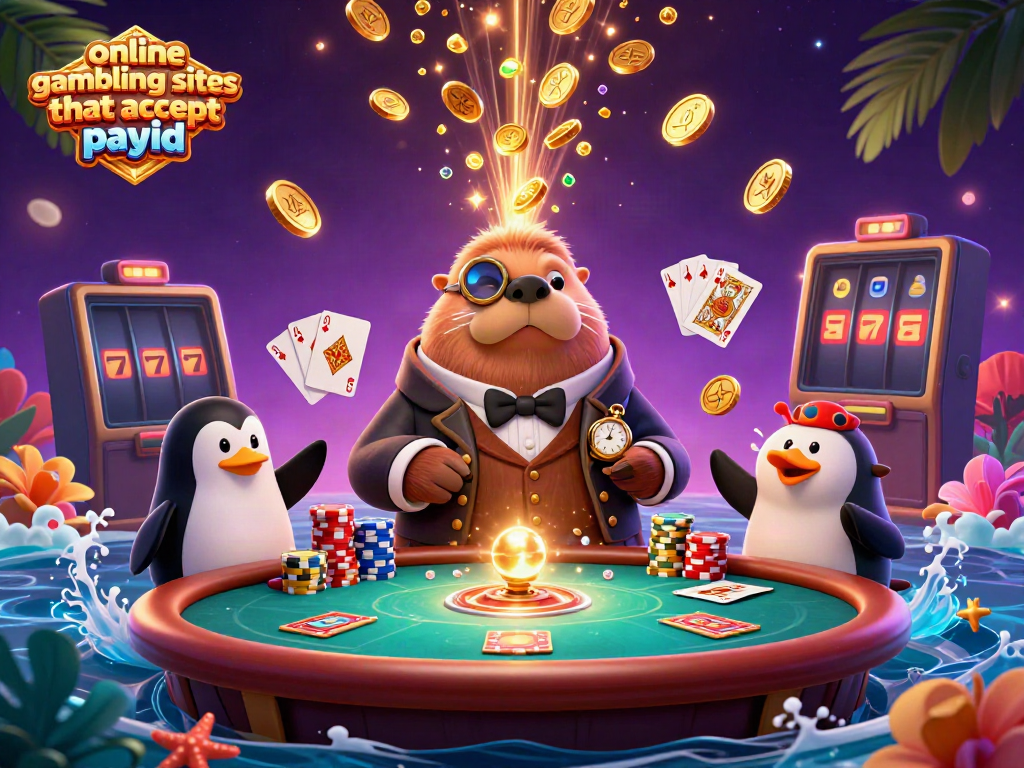 Explore online gambling sites that accept payid with exciting 3D characters at a poker table.