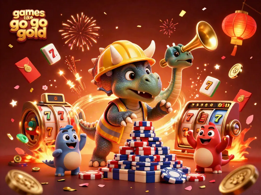 Experience games like Go Go Gold amid joyful 3D characters celebrating with slots, poker, and vibrant casino elements.