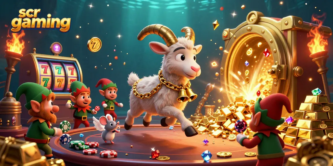 Experience the excitement of scr gaming with a Krampus goat in a vibrant holiday-casino setting.