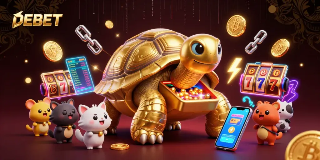 Experience the excitement of DEBET with vibrant slot games and a mesmerizing scene of gaming fun.