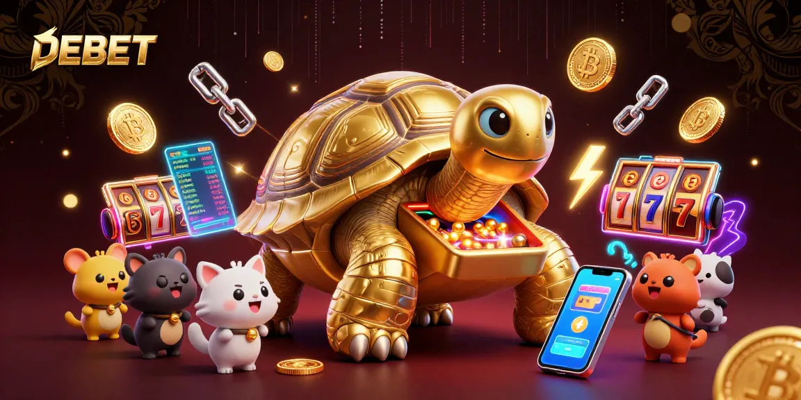 Experience the excitement of DEBET with vibrant slot games and a mesmerizing scene of gaming fun.