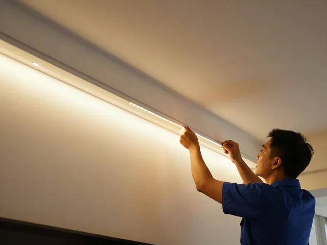 Instalare banda LED 220V de către un profesionist pentru un serviciu local de iluminat de încredere.