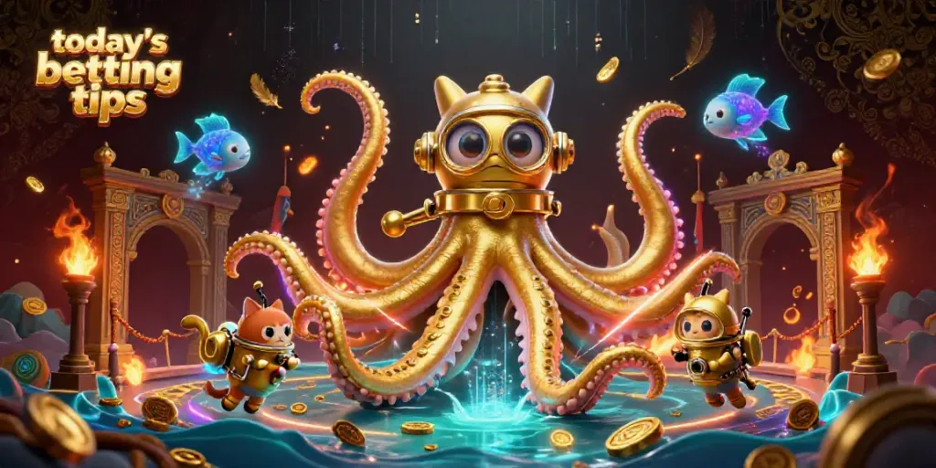Engage with today's betting tips in an immersive 3D kraken and cat scene showcasing dynamic betting elements.