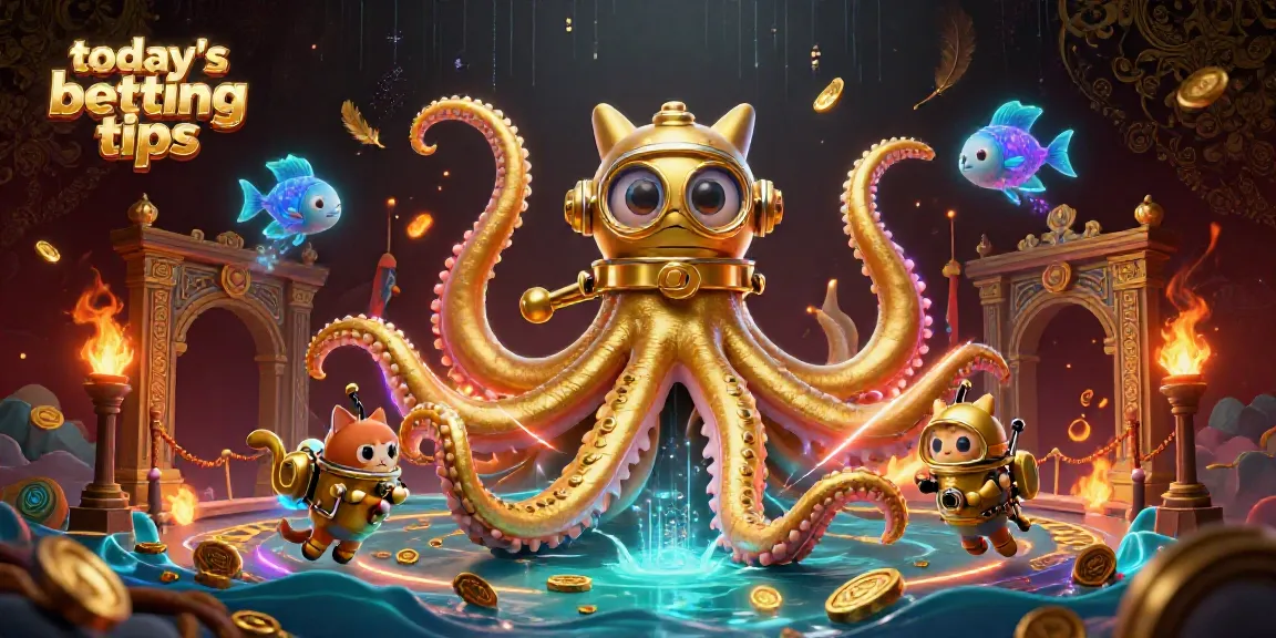 Engage with today's betting tips in an immersive 3D kraken and cat scene showcasing dynamic betting elements.