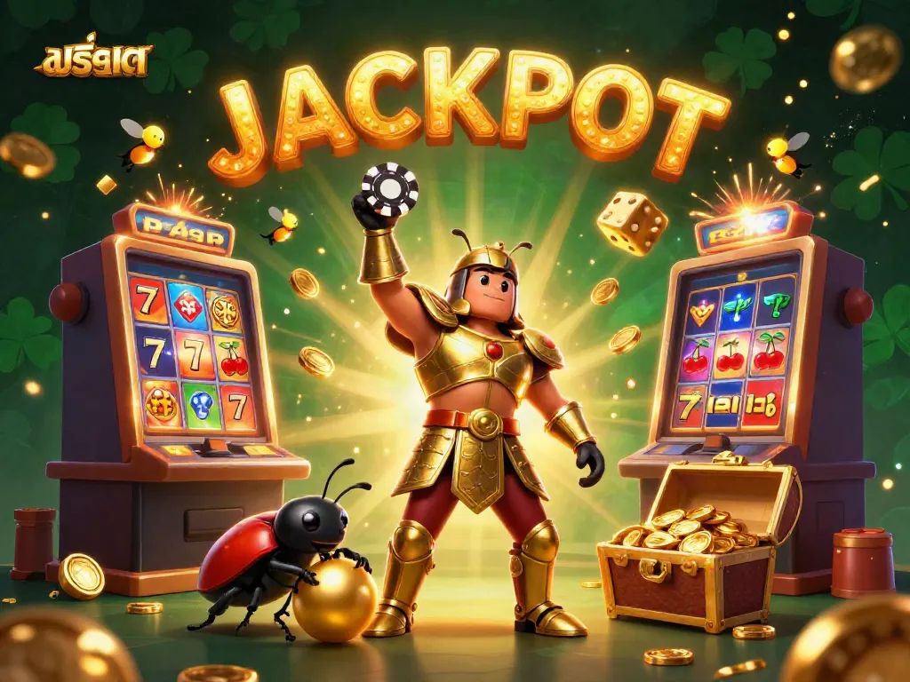 Experience excitingสล็อต adventures in a vibrant casino setting, featuring jackpot celebrations and animated characters.