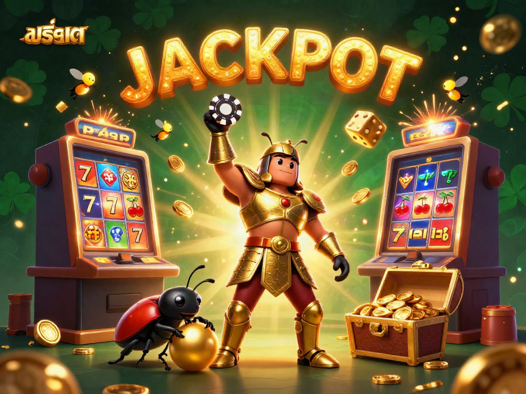 Experience excitingสล็อต adventures in a vibrant casino setting, featuring jackpot celebrations and animated characters.