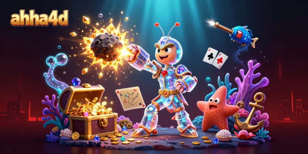 Explore exciting gaming with ahha4d featuring a dynamic scene of mythical characters amidst gold and treasures.