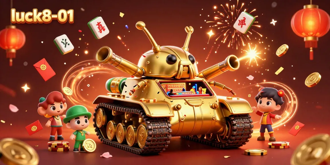Engage with luck8-01 in a vibrant casino scene featuring a golden beetle tank and dazzling elements.