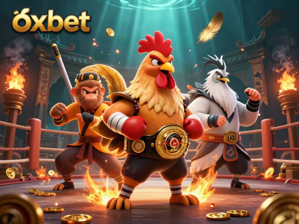 Experience thrilling battles at Oxbet Casino, featuring a dynamic Muay Thai rooster, Shaolin monkey, and wise crane.
