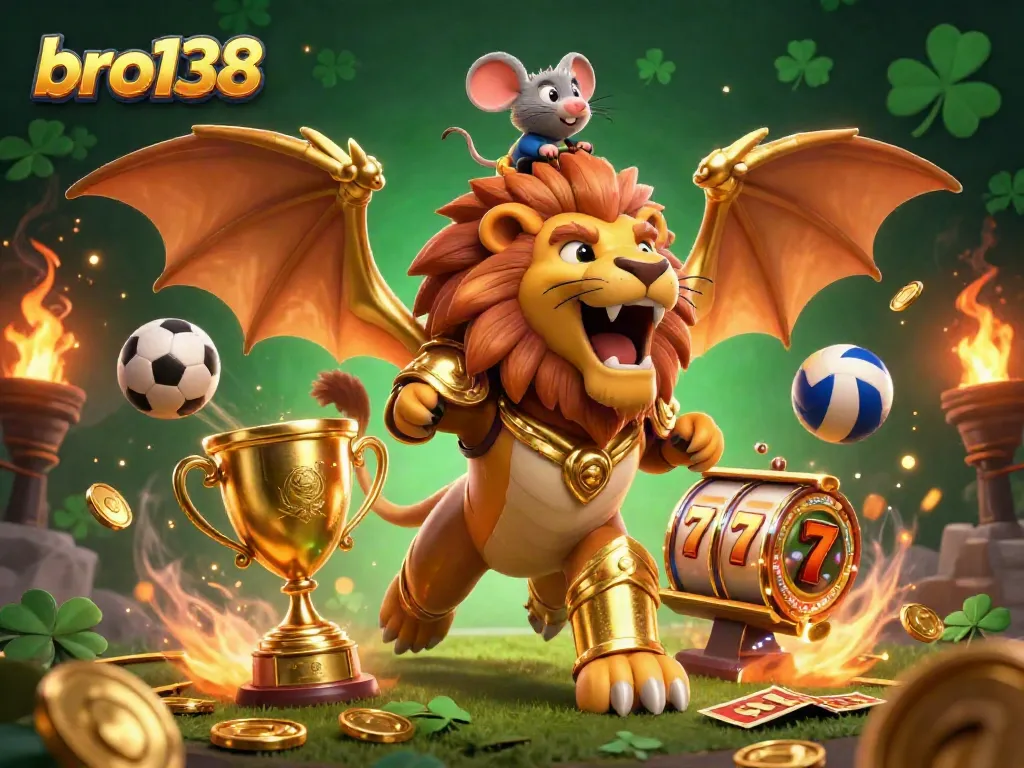 Engage in thrilling gameplay at bro138 with dynamic sports and lucky slot elements in a vibrant 3D illustration.
