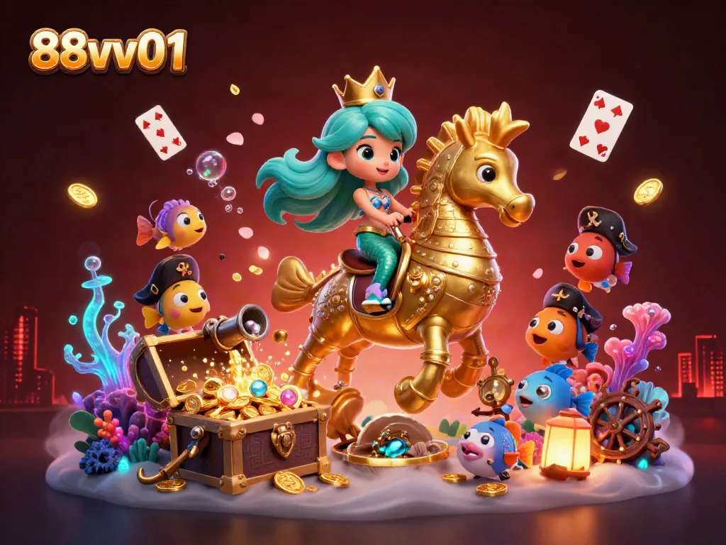 Engage with vibrant gameplay at 88vv01 featuring a magical underwater scene with a 3D mermaid and seahorse.