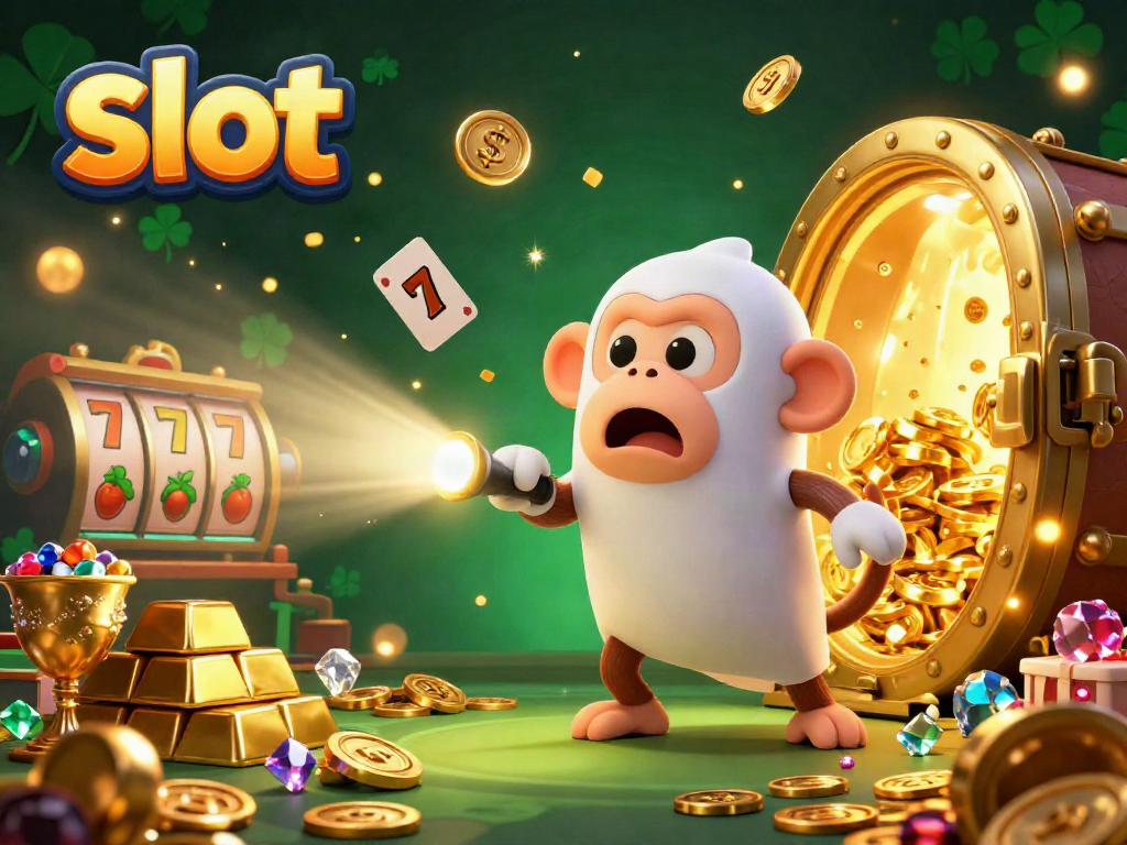 Experience thrilling slot action with a mischievous monkey and a curious puppy in this dynamic casino scene.