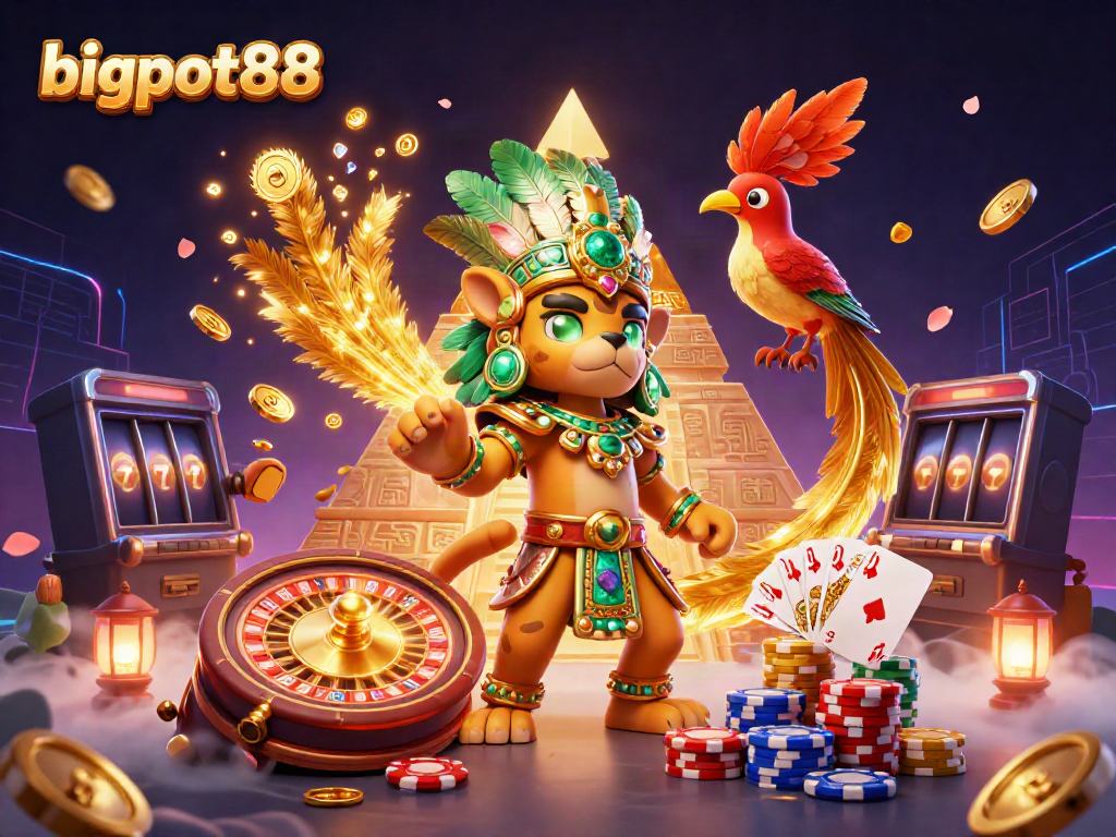 Experience exciting gameplay at bigpot88 with thrilling golden coins and vibrant game elements in a 3D casino scene.