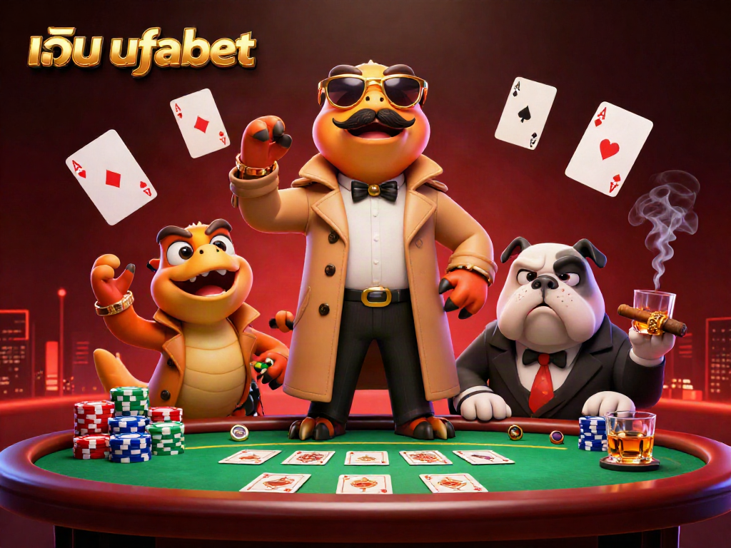 Engage in thrilling poker action and fun with เว็บ ufabet and vibrant characters in a dynamic casino scene.