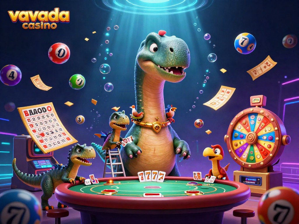 Experience the excitement of vavada casino with a vibrant 3D scene featuring dynamic gambling elements.