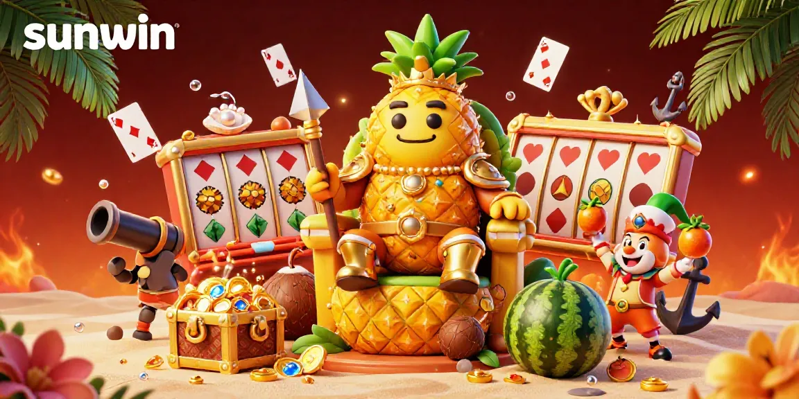 Experience the excitement of sunwin with a colorful slot scene featuring a pineapple king and treasures.