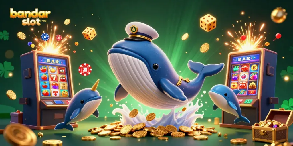 Bermain di bandar slot resmi sambil dikelilingi slot jackpot dan koin emas pesona menarik.