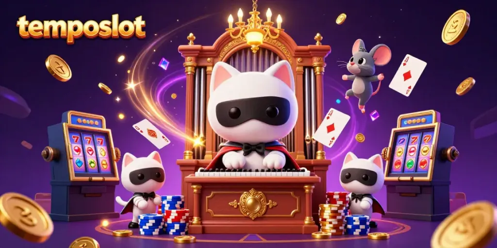 Spin and win with temposlot as animated characters and casino elements create a dazzling gaming scene.