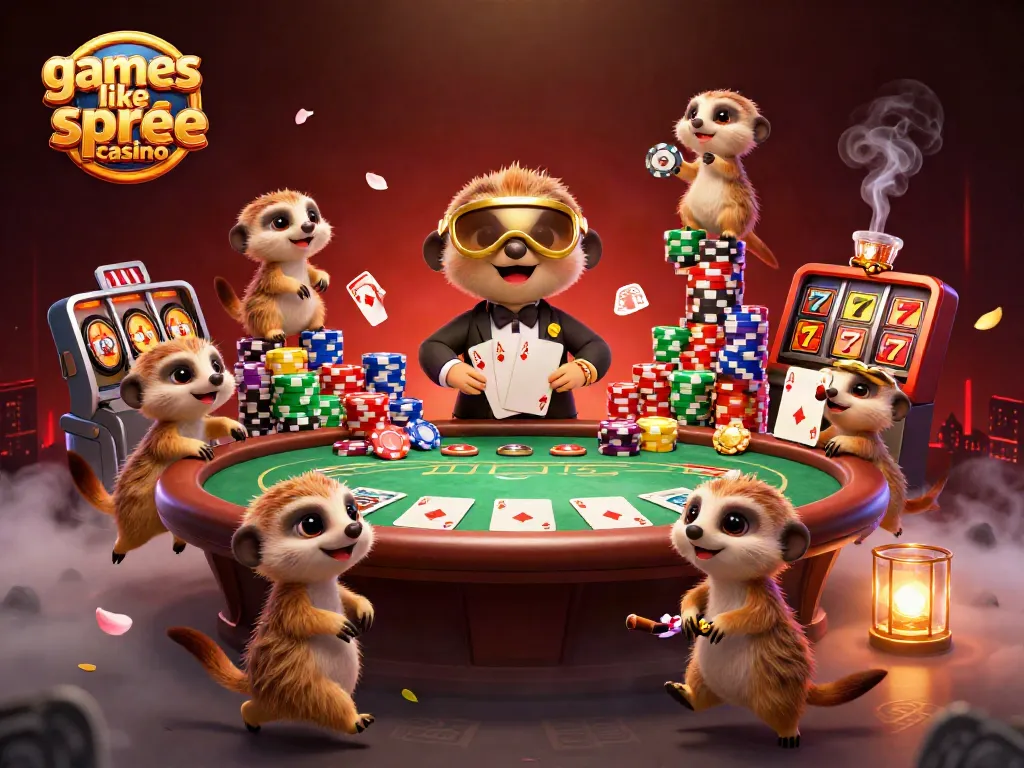 Engage with games like Spree Casino in this vibrant meerkat casino scene filled with action.