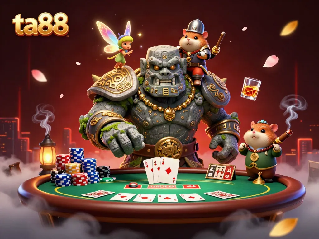 Experience the excitement of ta88 with dynamic characters and vibrant casino elements in a 3D rich illustration.