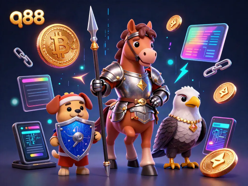 Experience thrilling gameplay with q88 as a knight, squire, and falcon navigate a vibrant fantasy world.