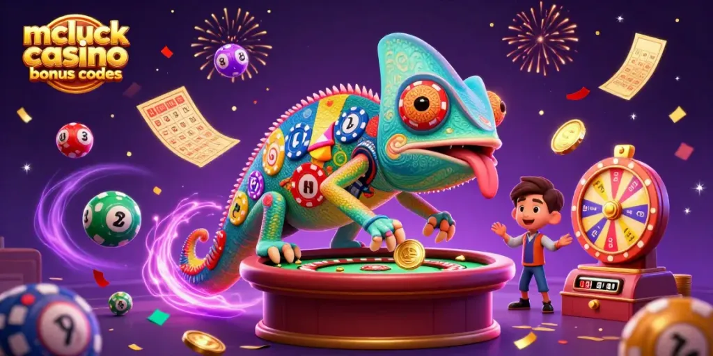 Win big with mcluck casino bonus codes in a vibrant casino illustration.