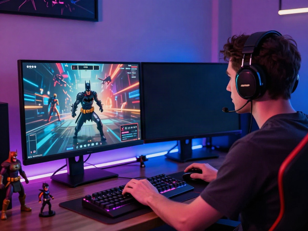 Player engaging with batman138 online games in a vivid gaming setup