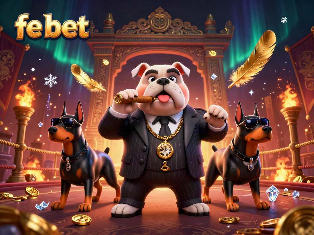 Bet on thrilling adventures at fe bet casino with a fierce bulldog and Doberman guards.