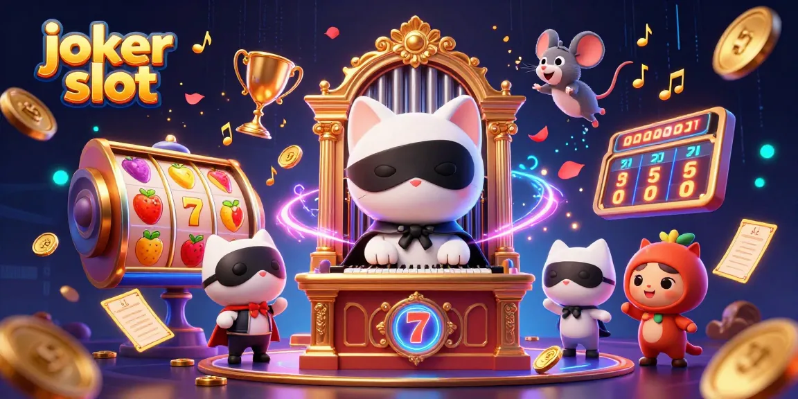 Putaran joker slot dengan kucing bertopeng di kasino, memikat dalam suasana gemerlap.